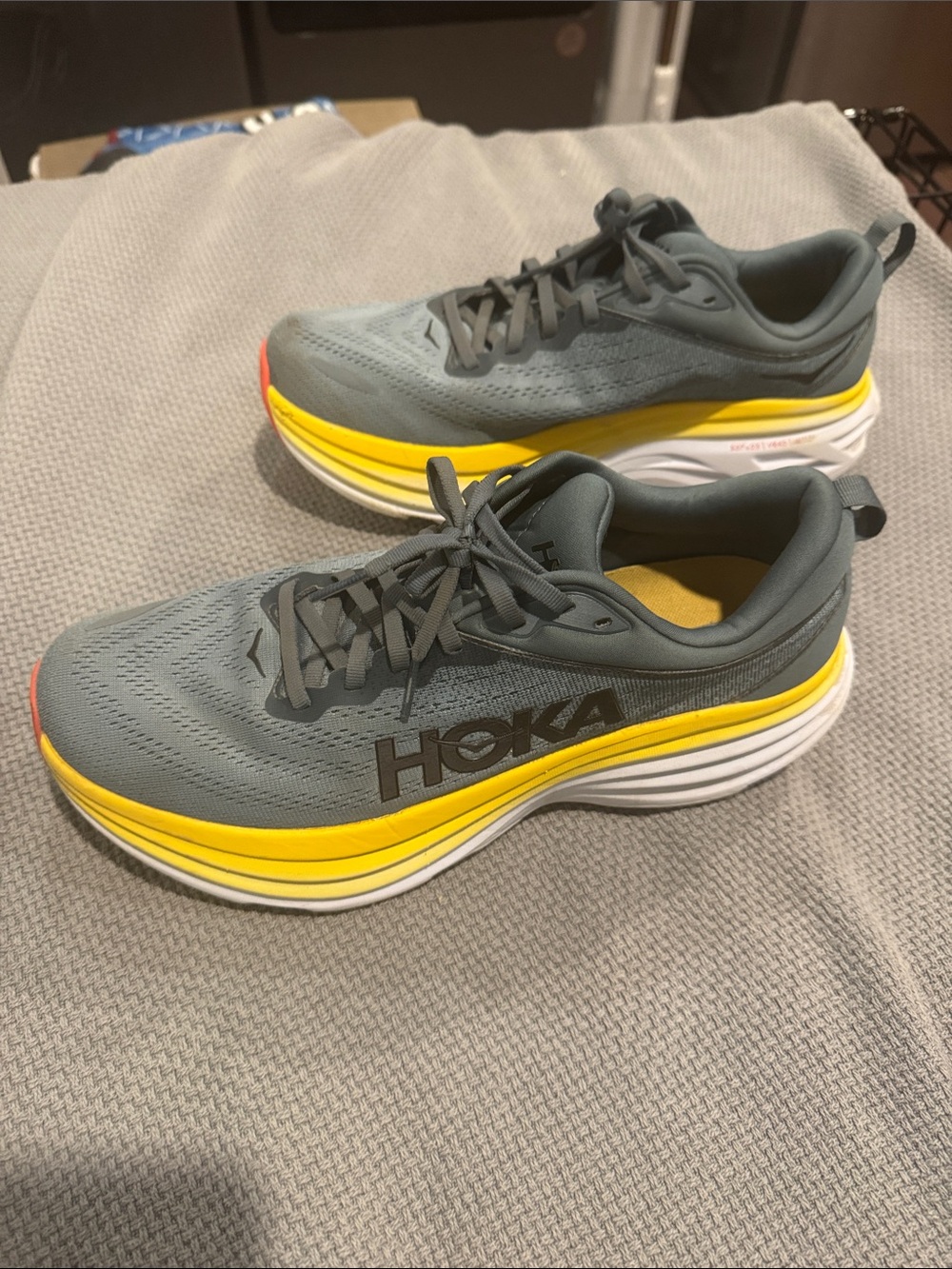 Men’s Hoka Bondi 8 Gray and Yellow Running Shoes